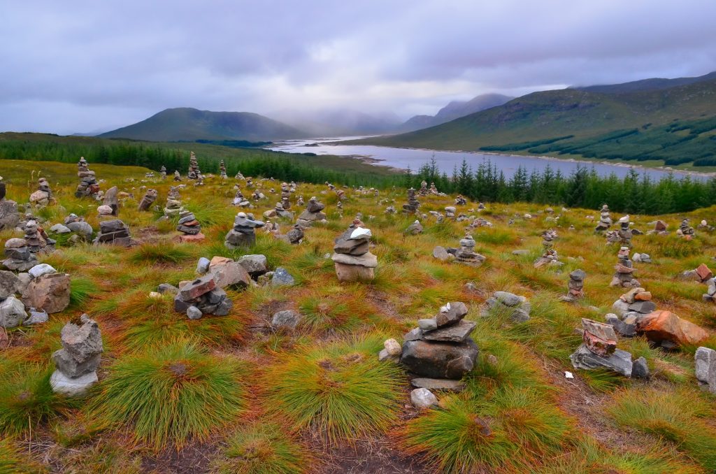 Dramatic landscape view of Scottish highlands and the lake