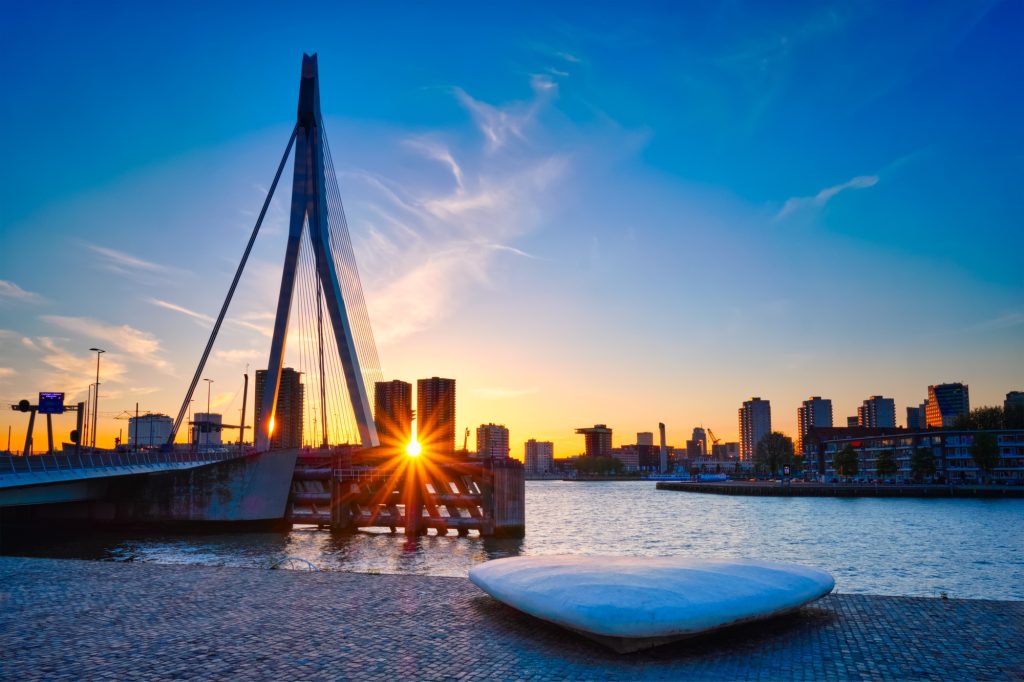 Erasmus Bridge on sunset, Rotterdam, Netherlands