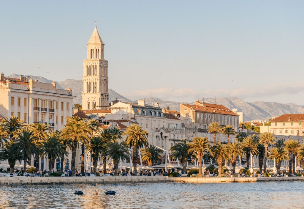 Scenic view of the cityscape and the coast of Adriatic in Croatia